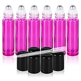 Fiery Youth Rose Glass Essential Oil Roller Bottles ,Useful for Aromatherapy PerfumesAand Lip Balms, 6 Bottle Set,10ml,Glass Roll on Bottle (0.5 ml Dropper included)