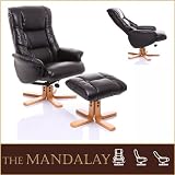 The Mandalay - Leather Recliner Swivel Chair with Matching Footstool in Black