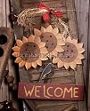 PRIMITIVE SUNNY WELCOME WOOD SUNFLOWER WALL DECOR