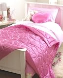 PINK BEDDING LOVE HEART SATIN BED THROW