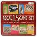There Are 15 Games All in One Tin. Games Include: Timber Tumble, Blackjack, Texas Holdem, 100 Poker Chips & Playing Cards, Mancala, Checkers, Chess, Chinese Checkerhysteria,s, Backgammon, Hysteria, Elimination, Horse Race, Tic-tac-toe, Tricky Triangle & Mill. All Game Boards and Pieces Are Made of Solid Wood.