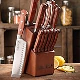 The Pioneer Woman Cowboy Rustic Forged 14-Piece Cutlery Set, Red Rosewood Handles