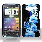 Blue Flower Design Snap on Hard Skin Shell Protector Cover Case for HTC EVO ....