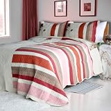 [Noble Rose] 100% Cotton 3PC Vermicelli-Quilted Embroidered Patchwork Quilt Set (Full/Queen Size)