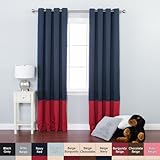 Best Home Fashion Colorblock Thermal Insulated Blackout Curtains - Antique Bronze Grommet Top - Navy/ Cardinal Red - 52"W x 84"L - (Set of 2 Panels)