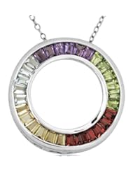 Sterling Silver Multi-Gemstone Circle Pendant