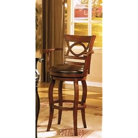 item Dark brown finish wood swivel bar stool with arms and bycast leather seat by AMBEnterprises.com