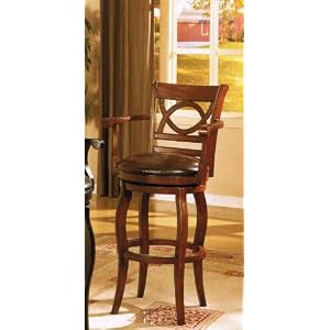 Dark Brown Finish Wood Swivel Bar Stool With Arms And Bycast Leather Seat by AMBfurniture