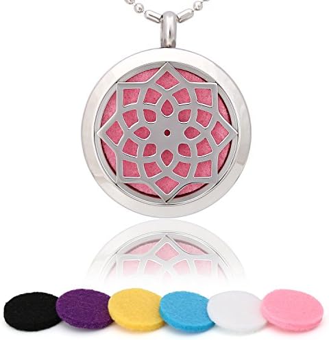Aromatherapy Essential Oil Diffuser Necklace, Stainless Steel Locket Pendant with 24" Chain + 6 Felt Pads