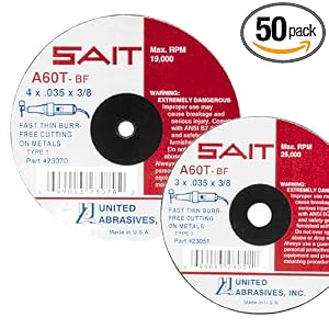 SAIT 23065 Type 1 4-Inch x 1 16-Inch x 3 8-Inch 19000 Max RPM A36T - Fast Cut-Off Wheels - 50 Pack by SAIT