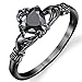 Black Sterling Silver Irish Claddagh Friendship & Love Ring Heart Ring with Black Cubic Zirconia