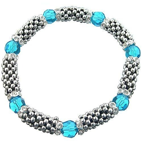 Bali Silver Adjustable Blue Crystal Bracelet