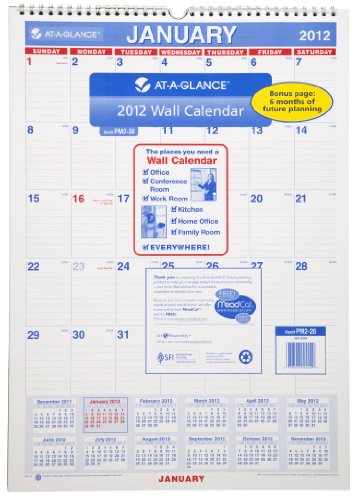 AT-A-GLANCE Recycled Monthly Wall Calendar, Med Wall, 2012 (PM2-28)