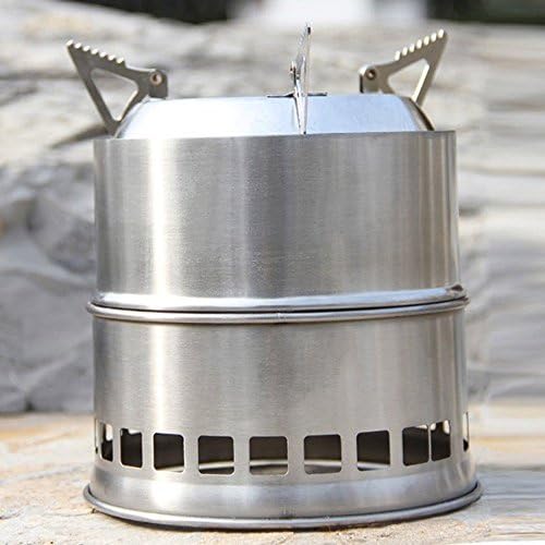 Sprotsrain Solidified Alcohol Stove Compact Portable Wood Stove Stainless Steel Super Light Sturdy Durable for Outdoor Activities Picnic BBQ Camping Hiking Metallic Finish Pack of 1 Wood Stove with 1 Mesh Bag