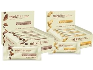 thinkThin Chocolate Espresso and Chunky Peanut Butter Variety Pack, Two boxes of 10 bars, (One Box of Each)