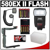 Canon 580EX II Speedlite Flash + 8 Batteries & Charger + Sto-Fen Omni-Bounce Diffuser + Precision Design E-TTL Flash Cord + Stroboframe 350 Flash Bracket for Canon EOS Rebel XT, XTi, XS, XSi, T1i, 50D, 40D, 5D SLR Digital Cameras