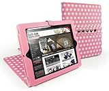 Tuff-Luv Multi-View Stasis Series: Polka-Hot Faux Leather Case Cover for Apple iPad 2 - Hot Pink
