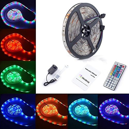 XMASROBE LED Strip Light 16.4ft 5 Meter 5050 RGB 150 SMD Waterproof LED Rope Lights with 2a Power Supply Adapter +24 Key Colors Ir Controller, Christmas Decorations