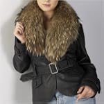 BGSD Women's Belted Lambskin Leather Jacket with Raccoon Fur Collar