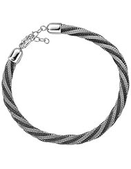 Silver 7.5" With Black Rhodium Finish Multi Strand 2-Tone Twisted Wheat Chain Bracelet With Spring Ring Clasp