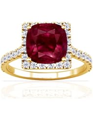 14K Yellow Gold Cushion Cut Ruby Ring With Sidestones