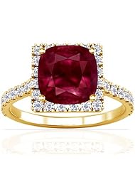 18K Yellow Gold Cushion Cut Ruby Ring With Sidestones