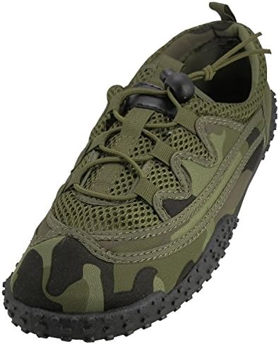 Men's Laced Up Camouflage Water Shoes - Aqua Socks for Pool, Beach, Lake, Yoga, Exercise with Drawstring - Available in 2 Styles (8, Green Camouflage)