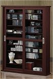 Double Multimedia Bookcase Glass Doors Cherry