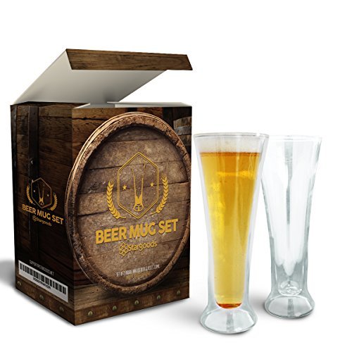 Stargoods Double Walled Beer Glasses - Set of 2 Mugs + Bottle Opener Ring