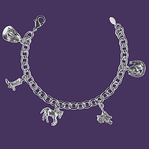 Horsin' Around: Cowgirl Charm Bracelet with Cowboy Hat, Boot, Horse, Saddle and Horseshoe