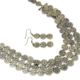 GoldTri-LayerSmallDiscChainsNecklace&EarringsSetFashionJewelry