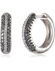 Sterling Silver Blue and White Diamond Three Row Hoop Earrings (1/2 cttw, H-I Color, I2 Clarity)
