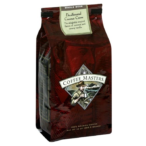 Coffee Masters Flavored Coffee, Coconut Creme Decaffeinated, Whole Bean, 12-Ounce Bags (Pack of 4)