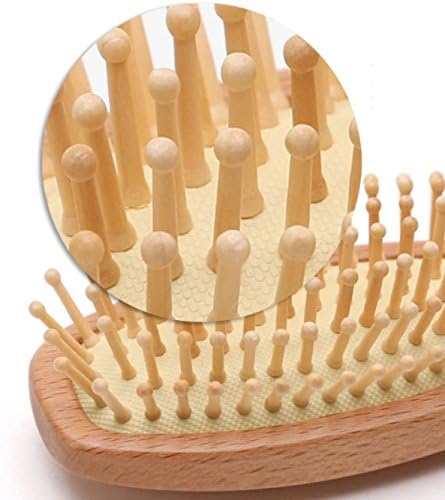 Natural Wooden Massage Hair Brush, Ball-Tipped Wooden Bristles (Medium Oval-like)