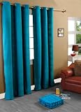 Homescapes 1 Pair of Rajput Ribbed Curtains Teal, 90 Inch Drop, 100% Cotton Ring Top, Easy care washable at home. 66x90 Inch.