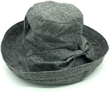 Elityou Women's Cotton Big-Brim Hat with bowknot Inner Drawstring (gray)