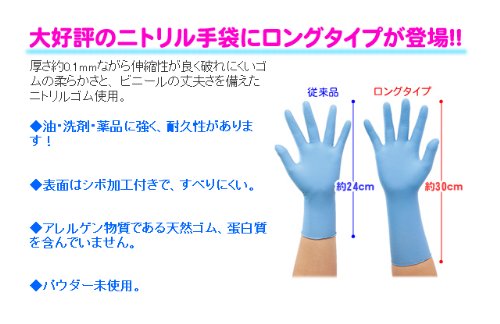 Cover image : ニトリルタイプ超薄ゴム手袋ロング 16枚入  68216