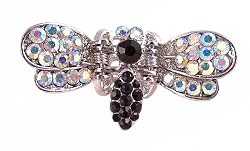 Hair Clip - H50 - Bumble Bee set with Swarovski (tm) Crystal Stones ~ Jet (Black) and Clear AB (Iridescent) (ap)