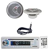 Pyle Marine Radio Receiver, Speaker and Cable Package - PLCD35MR AM/FM-MPX IN-Dash Marine CD/MP3 Player/USB & SD Card Function - PLMR60S 150 Watts 6.5'' 2 Way White Marine Speakers (Silver Color) - PLMRNT1 22