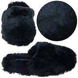 Black Fuzzy Slip On Slippers for Women