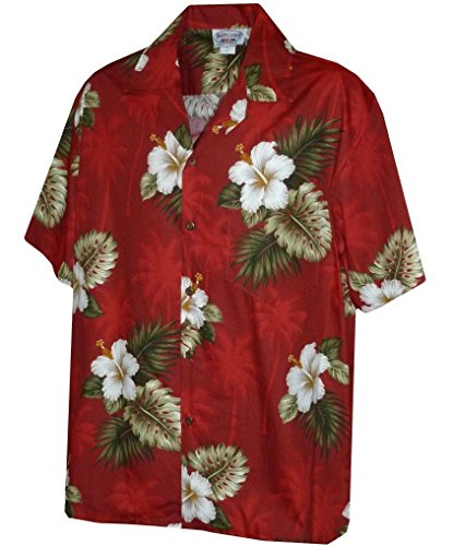 Pacific Legend Men's Hibiscus & Palm Hawaiian Shirt