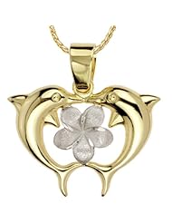 14k Two-Tone Bonded Gold and Silver Dolphin Pendant Necklace, 16"