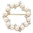 14K Yellow Gold Pearl and Diamond Circle Brooch
