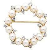 14K Yellow Gold Pearl and Diamond Circle Brooch