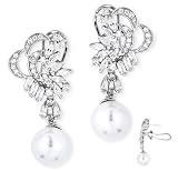 Marquise Emerald-Cut Round C.Z. Diamond Faux Pearl Drop Earrings