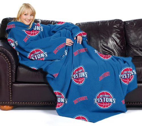 NBA Detroit Pistons Adult Comfy Throw, Officially Licensed Blanket with Sleeves by Northwest 