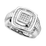 14K White Gold 1 ct. Baguette and Princess Cut Diamond Men's Ring