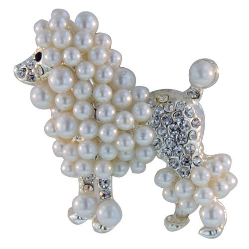 Pearl French Poodle Animal Pin Brooch