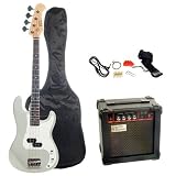Austin Bazaar Electric Bass Pack with 15 Watt Amp - Silver