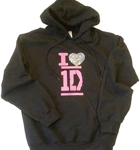 Womens, Girls, Youth I Love 1D One Direction Premium Rhinestone Sweatshirt, Hoodie, T Shirt, Jacket (Adult XX Large, Black Hoodie)